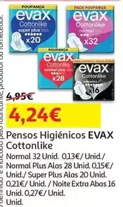 Auchan Evax - pensos higiénicos :cottonlike norm plus alas 28un promoção