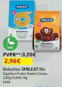 Auchan Smileat - bolachas:bio espelta e fruta 220g promoção