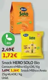 Auchan Hero solo - snack:bio cenoura e milho 40g promoção