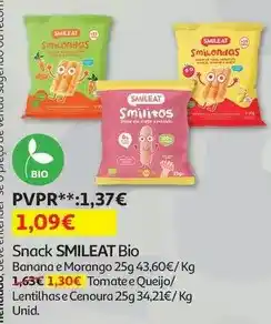 Auchan Smileat - snacks:bio banana e morango 25g promoção