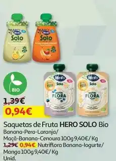 Auchan Hero solo - saqueta fruta :bio banana pera laranja 100 g promoção