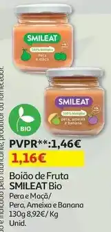 Auchan Smileat - boião fruta :bio pera e maça 130 gr promoção