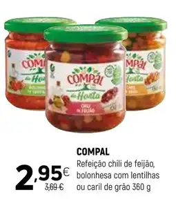 Coviran COMPAL Refeição chili de feijão, bolonhesa com lentilhas ou caril de grão promoção