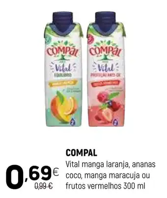 Coviran COMPAL Vital manga laranja, ananas coco, manga maracuja ou frutos vermelhos promoção