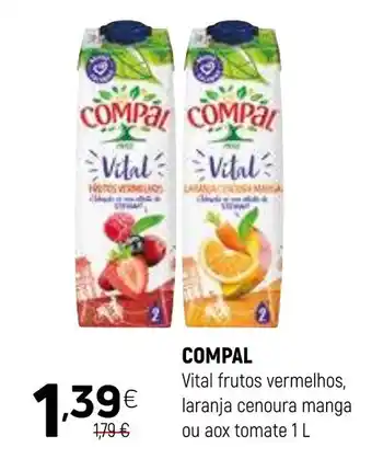 Coviran COMPAL Vital frutos vermelhos, laranja cenoura manga ou aox tomate promoção