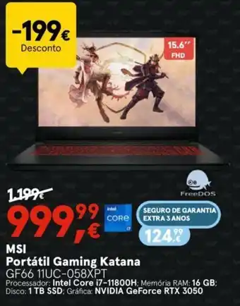 Worten MSI Portátil Gaming Katana GF66 11UC-058XPT promoção