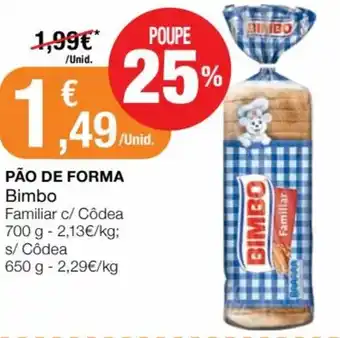 Intermarché Pão de Forma Bimbo Familiar c/ Côdea 700g promoção