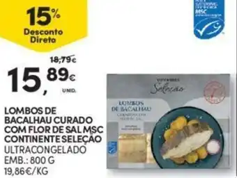 Continente Lombos de Bacalhau Curado com Flor de Sal MSC Continente Seleção 800g promoção