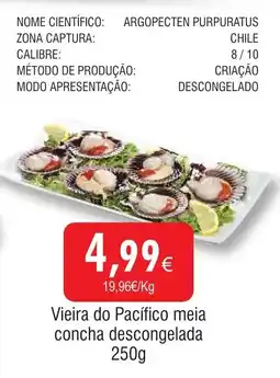 Vieira do Pacífico meia concha descongelada