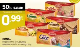 Coviran CUÉTARA Bolacha waffer côco, baunilha, chocolate ou limão ou morango promoção