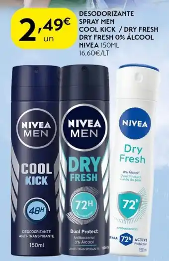 Spar Desodorizante spray men cool kick/dry fresh dry fresh 0% álcool nivea promoção