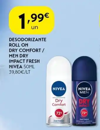 Spar Desodorizante roll on dry comfort / men dry impact fresh nivea promoção