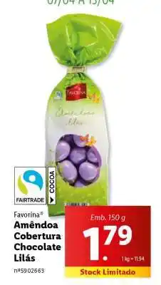 Lidl Favorina Amêndoa Cobertura Chocolate Lilás promoção