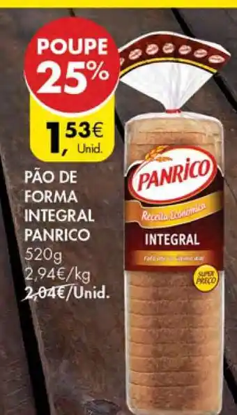 Pingo Doce Pão de Forma Integral Panrico promoção