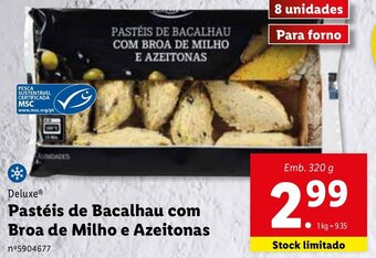 Lidl Deluxe Pastéis de Bacalhau com Broa de Milho e Azeitonas 320g promoção