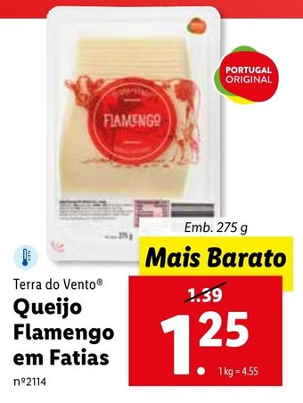 Lidl Terra do Vento Queijo Flamengo em Fatias 275g promoção