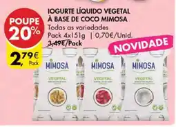 Pingo Doce Iogurte Líquido Vegetal à Base de Coco Mimosa promoção