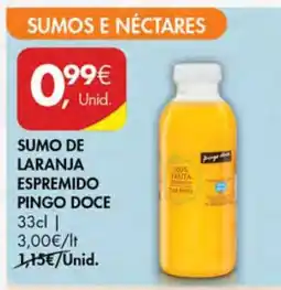 Pingo Doce Sumo de Laranja Espremido Pingo Doce promoção