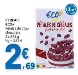 E.Leclerc Cereais ECO+ Pétalas de trigo chocolate promoção