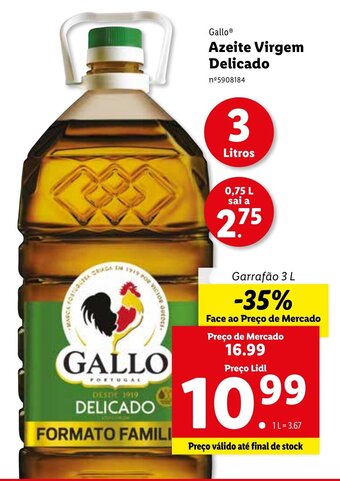 Lidl Gallo Azeite Virgem Delicado 3L promoção