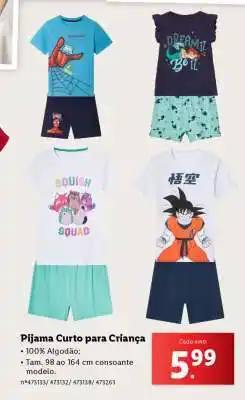 Lidl Pijama Curto para Criança promoção
