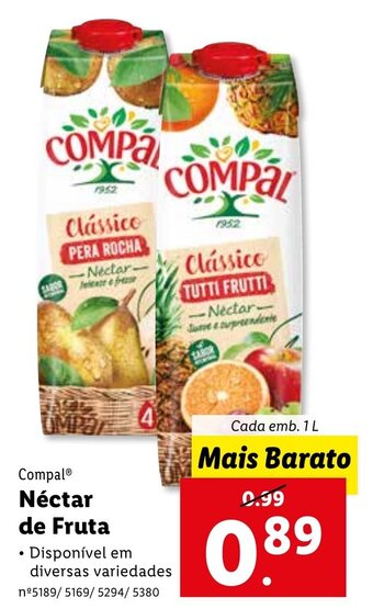 Lidl Compal Néctar de Fruta 1L promoção