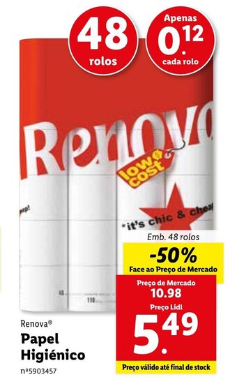 Lidl Renova Papel Higiénico 48 rolos promoção