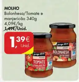 Pingo Doce MOLHO Bolonhesa/Tomate e manjericão 340g promoção
