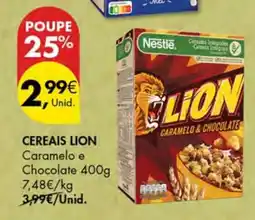 Pingo Doce Cereais Lion Caramelo e Chocolate 400g promoção