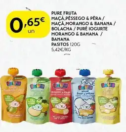 Spar Pure fruta maçã,pêssego & pera / maçã,morango & banana / bolacha / puré iogurte morango & banana / pasitos promoção