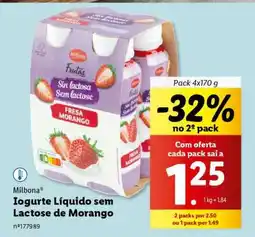 Lidl Milbona Iogurte Líquido sem Lactose de Morango promoção