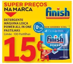 E.Leclerc Finish Detergente Máquina Loiça Power All in One Pastilhas Limão 100 Pastilhas promoção