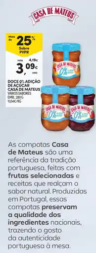 Continente Doce 0% adição de açúcar casa de mateus promoção