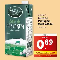 Lidl Milhafre Leite de Pastagem Meio Gordo promoção