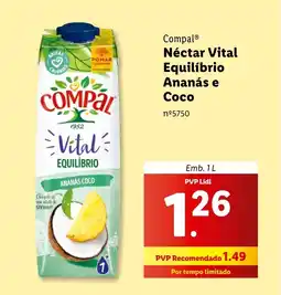 Lidl Compal Néctar Vital Equilíbrio Ananás e Coco promoção