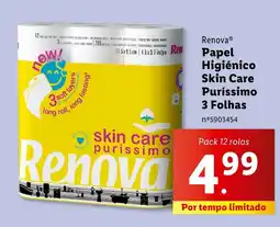 Lidl Renova Papel Higiénico Skin Care Puríssimo 3 Folhas promoção