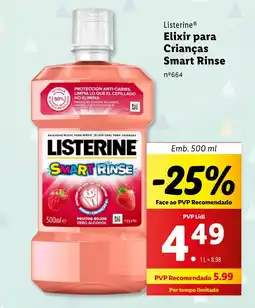 Lidl Listerine Elixir para Crianças Smart Rinse promoção