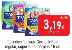 Tampões Tampax Compak Pearl regular, super ou superplus 16 un.
