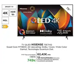 El Corte Inglés TV QLED HISENSE 75E7NQ promoção