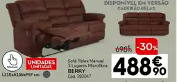 Conforama Sofá Relax Manual 3 Lugares Microfibra BERRY promoção