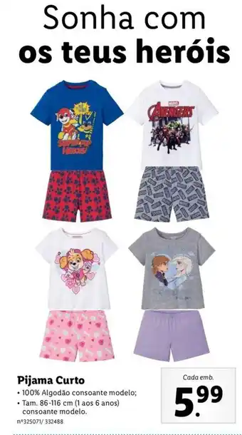 Lidl Pijama Curto promoção