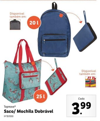Lidl Topmove Saco/ Mochila Dobrável promoção