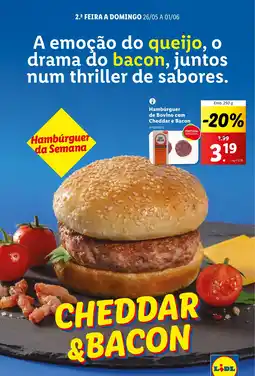 Lidl Hambúrguer de Bovino com Cheddar e Bacon promoção