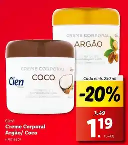 Lidl Cien - creme corporal argao/coco promoção