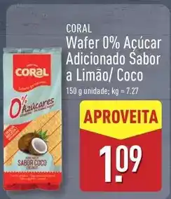 ALDI Coral - wafer 0% açúcar adicionado sabor a limão/ coco promoção