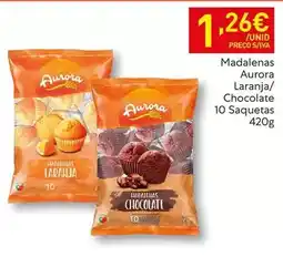 Recheio Aurora - madelenas laranja/ chocolate 10 saquetas promoção