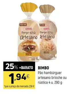 Coviran BIMBO Pão hambúrguer artesano brioche ou rústica promoção