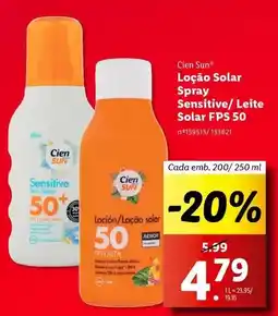 Lidl Cien - locao solar spray sensitive/leite solar fps 50 promoção