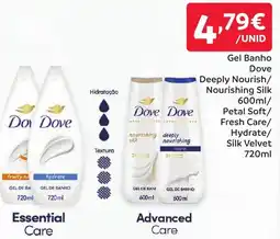 Amanhecer Gel Banho Dove Deeply Nourish/ Nourishing Silk/ Petal Soft/ Fresh Care/ Hydrate/ Silk Velvet promoção