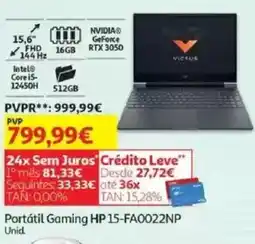Auchan Portátil Gaming HP 15-FA0022NP Unid. promoção